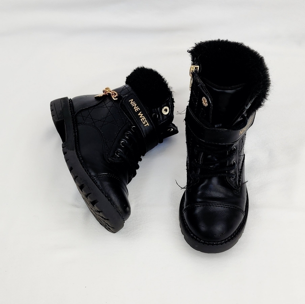 Nine West  Black Faux Fur Upper Chain Detail Boots